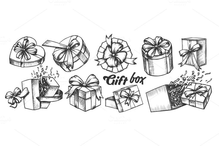 hand drawn gift boxes with ribbons and bows