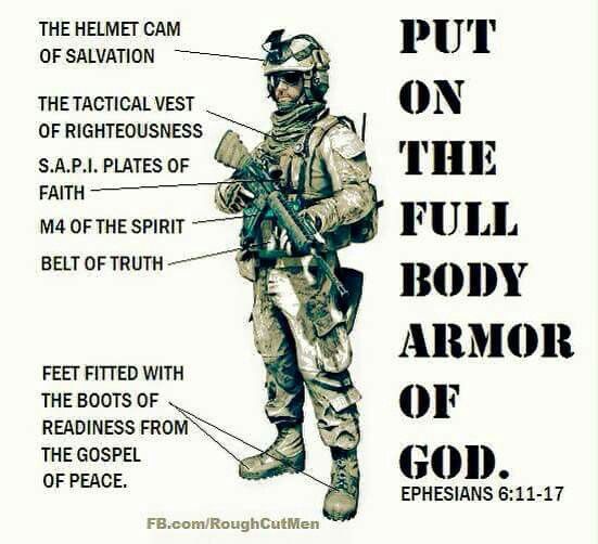 an image of a soldier with the words put on the full body armor of god