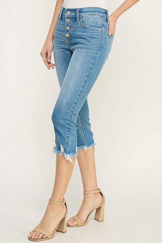 Details Style No. AT1101CKBU Elevate your denim game with the Mid Rise Capri featuring a frayed hem and distressed details. Designed specifically for plus-size figures, these capri jeans offer both style and comfort, making them a must-have addition to your wardrobe. Highlights Super Stretchy Denim Comfort High Quality Material Capri Length Mid-rise design Frayed with Distressed Medium Stone Wash Exposed Button Shape & fit • Skinny fit • Mid rise • Frayed HemSpecifications: Front Rise: 9 inches Dark Wash Stretch Cropped Jeans With Frayed Hem, Stretch Cropped Jeans With Frayed Hem In Medium Wash, Stretch Cropped Jeans With Frayed Hem In Dark Wash, Stretch Mid-rise Cropped Jeans With Frayed Hem, Medium Wash Cropped Capri Jeans, Medium Wash Denim Capri Cropped Jeans, Medium Wash Denim Cropped Capri Jeans, Spring Light Wash Cropped Jeans With Frayed Hem, Spring Cropped Jeans With Frayed Hem In Light Wash