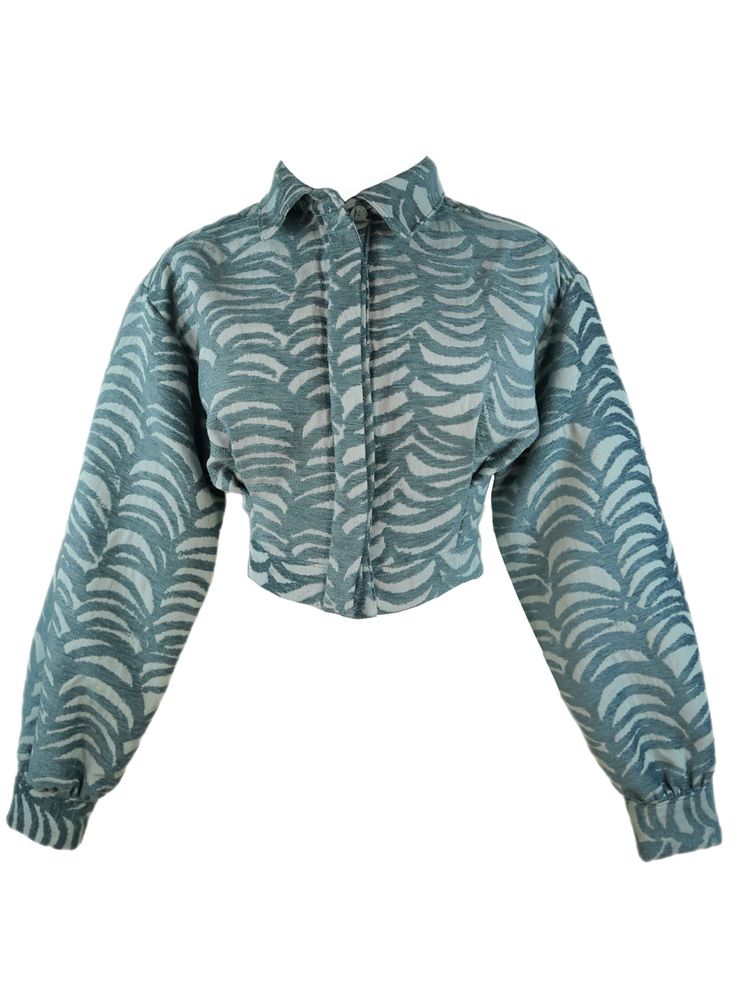 Zevelyn Jean Emerson Cropped Jacket Emerson Cropped Jacket Celadon Blue Chic Fall Tops With Hidden Button Closure, Chic Tops With Hidden Button Closure For Fall, Fall Cropped Top With Blouson Sleeves, Fall Outerwear With Blouson Long Sleeves, Spring Outerwear With Covered Buttons And Long Sleeves, Fall Outerwear With Blouson Sleeves And Long Sleeve, Spring Long Sleeve Outerwear With Covered Buttons, Chic Long Sleeve Cropped Jacket For Spring, Fall Long Sleeve Tops With Covered Buttons