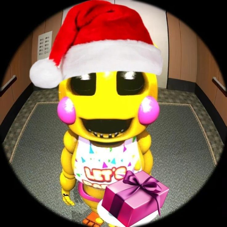 a cartoon character wearing a santa hat and holding a gift