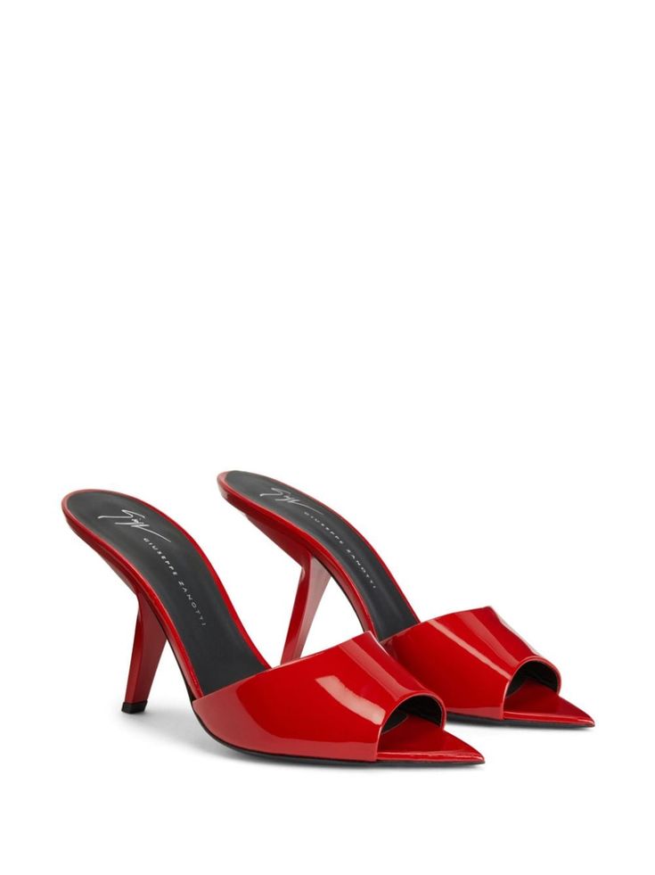 Giuseppe Zanotti Mystero 90mm Leather Mules - Farfetch Fashions Designs, Pink Nike Shoes, Mid Heel Shoes, Summer 2025, Giuseppe Zanotti Shoes, Red Sandals, Statement Shoe, Pink Nikes, Red Heels