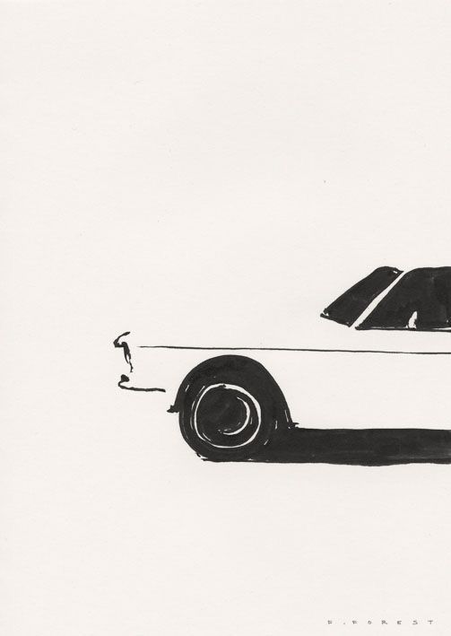 a black and white drawing of a car