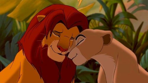 the lion king and simba face to face with each other, saying i've missed you, too