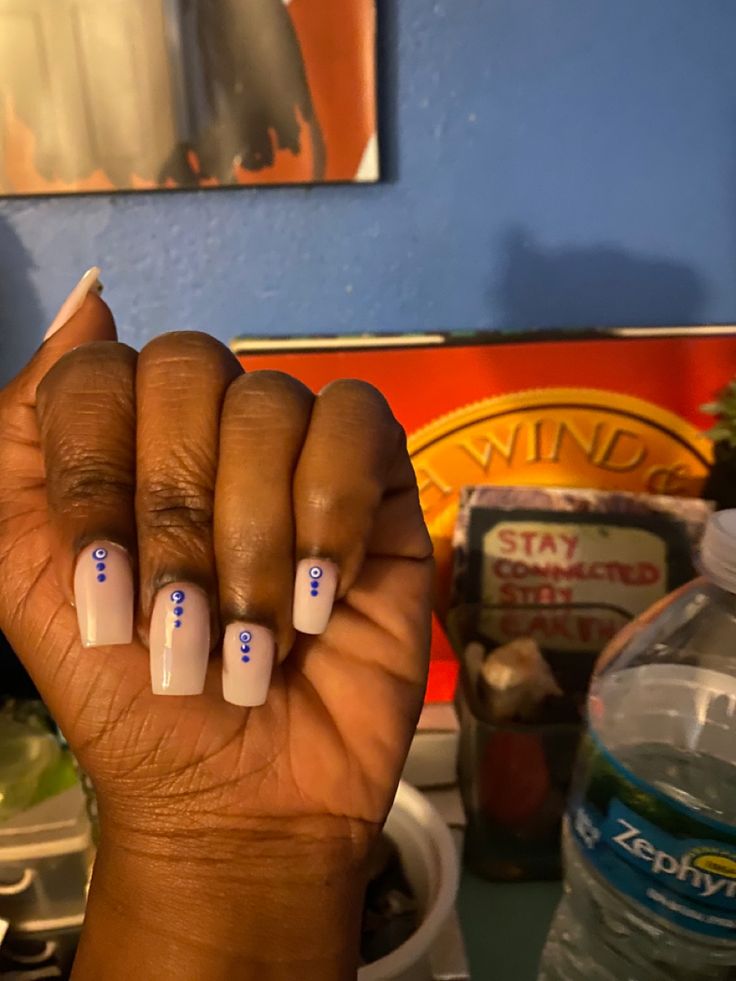 #evileyenails nails wavy spiritual 🧿 Mykonos Nails Designs, Greek Eye Nail Art, Greek Holiday Nails, Mykonos Nails, Greek Eye Nails, Greek Inspired Nails, Morocco Nails, Greek Nails Designs, Santorini Nails