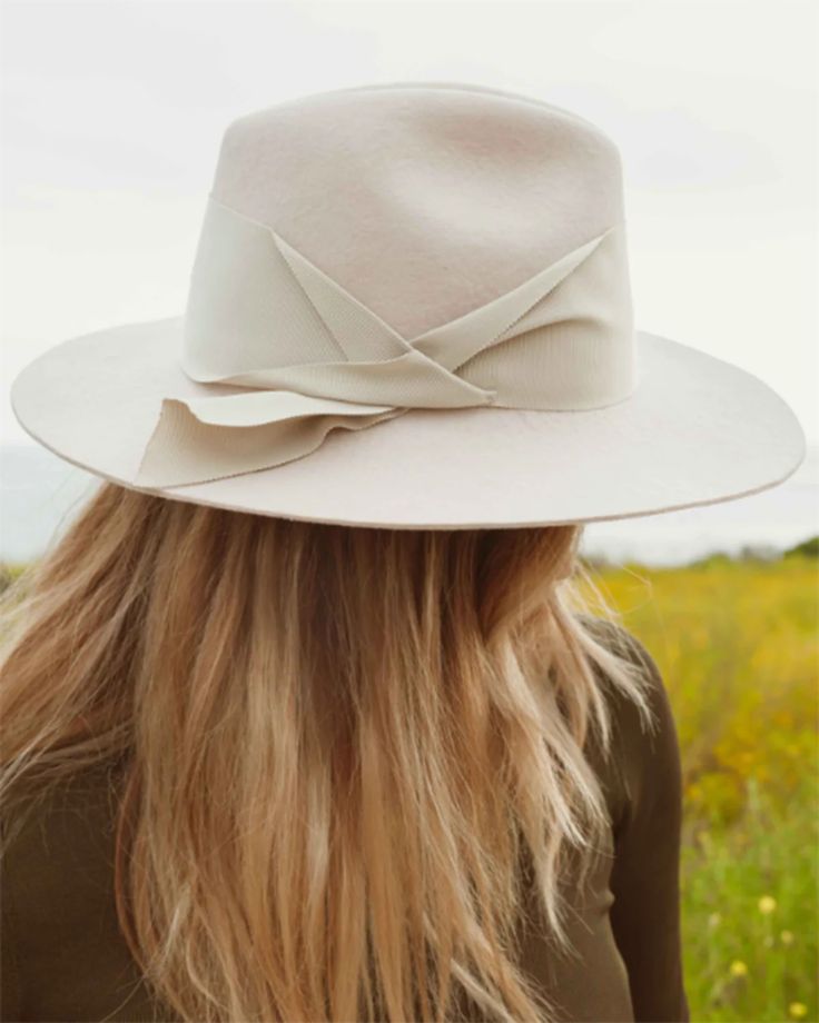 Freya Gardenia in Taupe - Bliss Boutiques Luxury Chic Beige Felt Hat, Elegant Beige Fur Felt Fedora, Chic Adjustable Beige Felt Hat, Handmade Beige Brimmed Felt Hat, Elegant Beige Wide-brim Felt Hat, Semi Casual, Felt Fedora, Dressy Casual, Grosgrain Ribbon