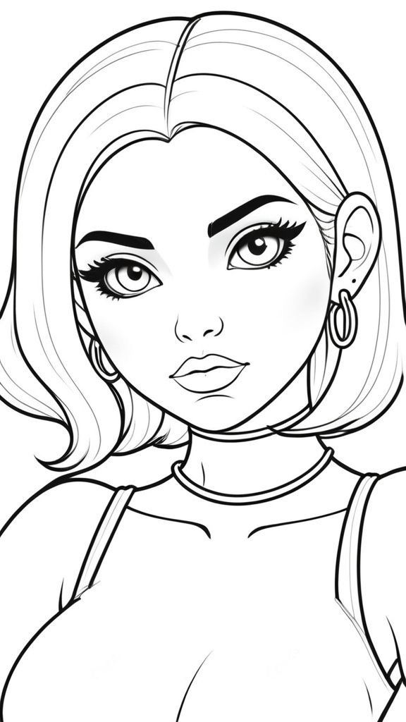 Baddie Coloring Pages Easy, Baddie Coloring Pages Printable, Drawing Ideas Y2k, Baddie Coloring Pages, People Coloring Pages, Glamour Outfit, Easy Love Drawings, Baddie Style, Drawing Ideas Creative