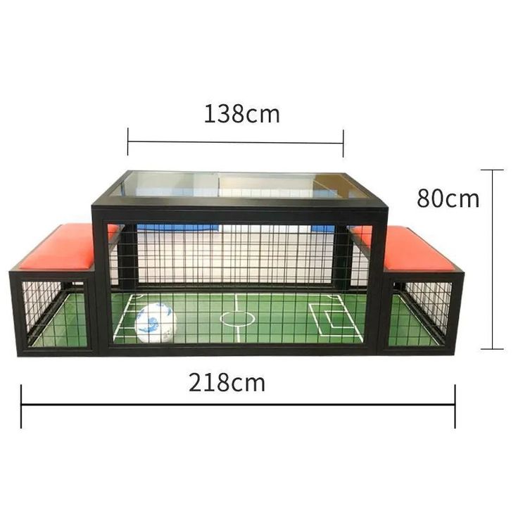 an image of a table with a soccer field on it and measurements for the top