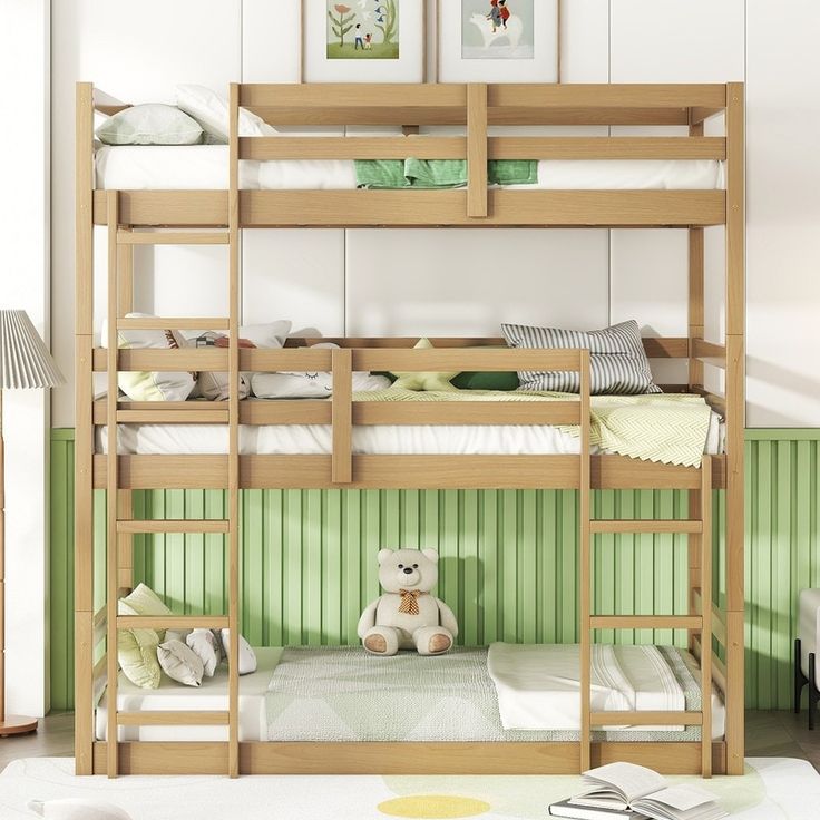 there is a bunk bed with two sets of ladders on the top and bottom