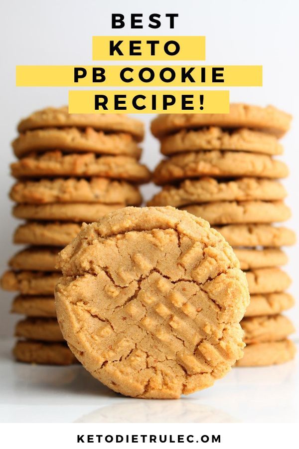 a stack of cookies with the words best keto pb cookie recipe