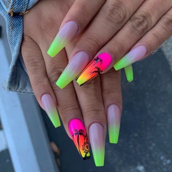 30 Best Coffin Acrylic Nail Design Ideas (2023) - The Trend Spotter Coachella Nails, Bright Summer Acrylic Nails, Neon Nail Designs, Unghie Sfumate, Nail Design Inspiration, Glow Nails, Coffin Shape Nails, Thanksgiving Nails, Coffin Nails Long