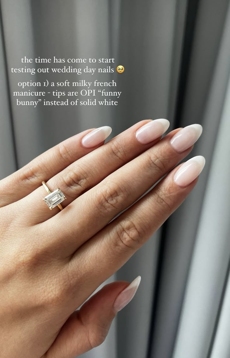 Minimal White Nail Art, Bridal Nails Winter Wedding, French Tip Nails Off White, Wedding Nails Natural Simple, Off White French Manicure, Clean Bridal Nails, Milky French Manicure Oval, Wedding Nails Minimalist, Wedding Nails Real Nail