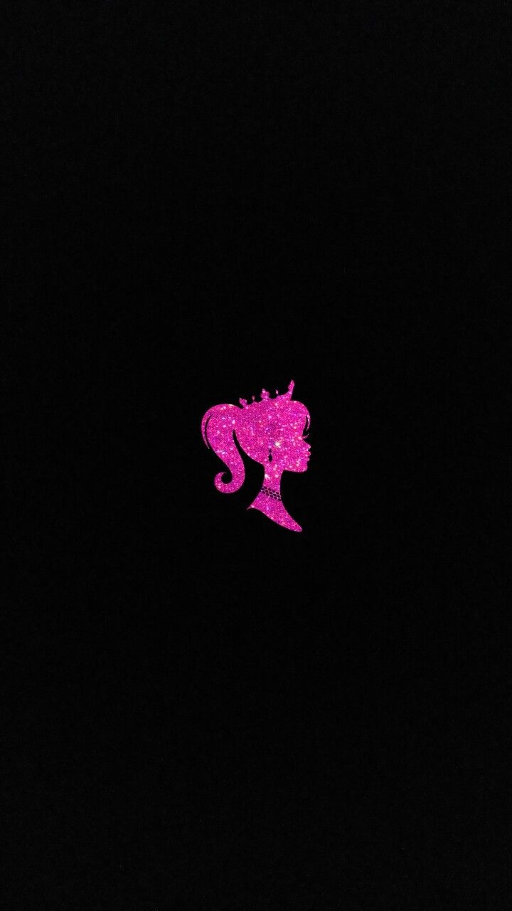 the silhouette of a woman's head is shown against a black background with pink glitter