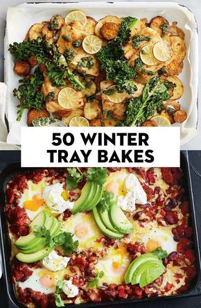 an image of some food that is in a pan with the words 50 winter tray bakes