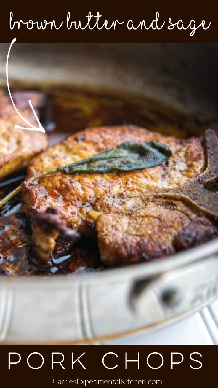 pork chops with brown butter and sage in a pan