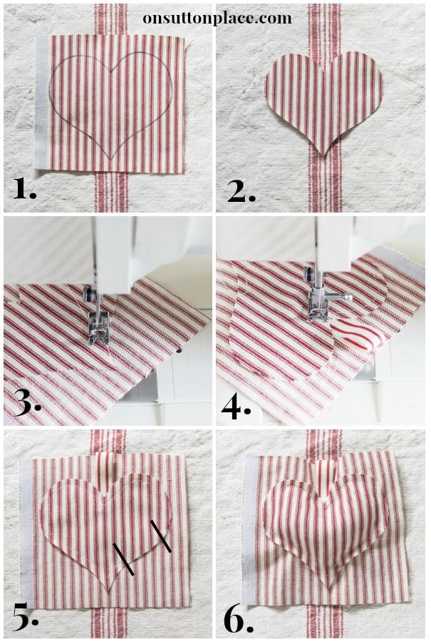 instructions to make an origami heart out of strips of red and white paper