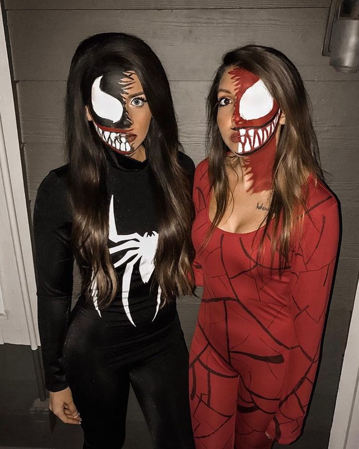 Venom and Carnage Venom Party Ideas, Venom Face Paint, Venom And Carnage, Venom Costume, College Halloween Costumes, Clever Halloween, Creepy Halloween Makeup, Halloween Coustumes, Clever Halloween Costumes