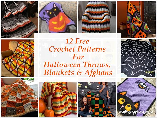 twelve free crochet patterns for halloween throws, blankets and afghans