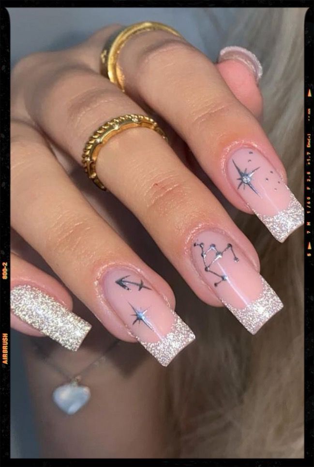 Zodiac Nail Art Sagittarius, Piceses Nails, Hair Color Ideas For 21st Birthday, Nails For Sagittarius, Birthday Nails Sagittarius Short, Aries Nail Ideas, Sagittarius Inspired Nails, Constellation Suit, Sagittarius Nails Designs Short