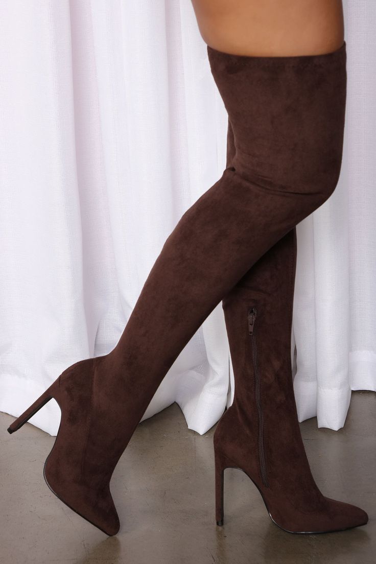 Available in Chocolate and Black 4.25 Inch Blade Heel Stretch Over The Knee Inside Zipper Imported | Places To Be Over The Knee Boots in Chocolate Brown size 8 by Fashion Nova Brown Thigh High Boots, Chocolate Fashion, Places To Be, Heel Stretch, Brown Boots Women, Loungewear Women, Thigh High Boots, Brown Boots, Over The Knee Boots