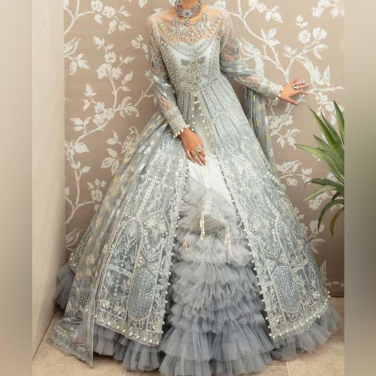 Pakistani Wedding Dress. Made To Order Flora Print Dress, Blush Floral Dress, Net Sleeves, Scalloped Lace Dress, Fairytale Gown, Jessica Mcclintock Dress, Long Sleeve Sheath Dress, Pakistani Wedding Dress, Abstract Print Dress