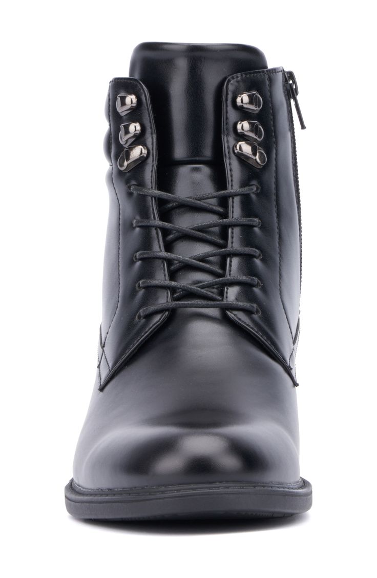 A cushioned collar and a grippy sole ensure lasting comfort in a boot crafted from faux leather for added sophistication. Synthetic upper, lining and sole Imported Faux Leather Boots, Mens Leather Boots, Leather Boot, X Ray, Boots Men, Nordstrom Rack, Faux Leather, Nordstrom, Size 10