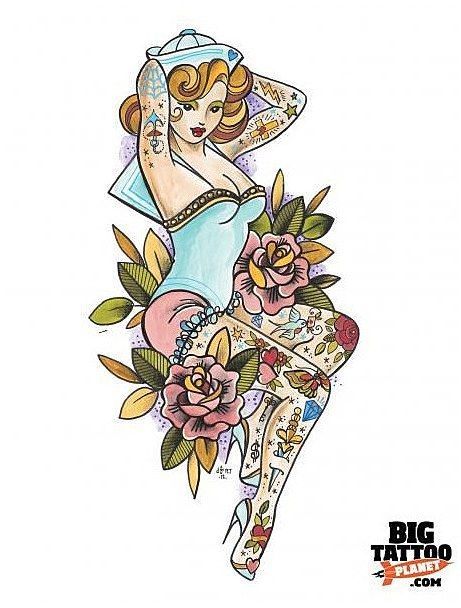 a drawing of a woman with flowers on her leg