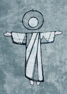 a drawing of jesus with his arms outstretched