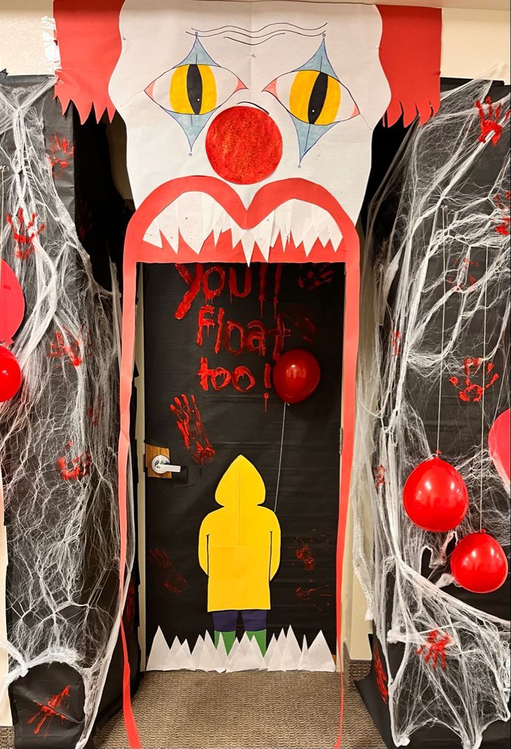 a door decorated to look like a scary clown