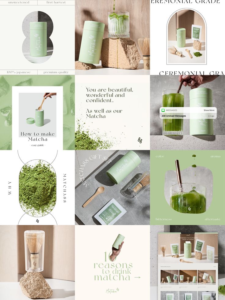 a collage of green products with the words personal care written on them and in different languages