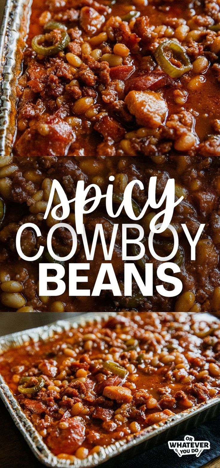 Spicy Cowboy Beans - Or Whatever You Do Cowboy Beans With Brisket, Spicy Cowboy Beans, Texas Style Baked Beans, Kielbasa Cowboy Beans, Beans Dishes, Hot Dogs And Beans, Prime Rib Recipe Easy, Beanie Sigel, Spicy Beans