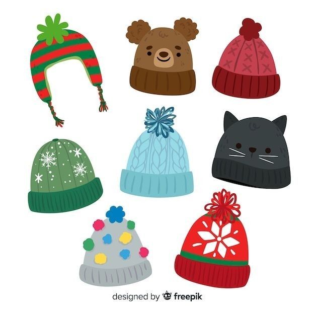 six hats with different designs on them and one has a bear, snowflake, hat