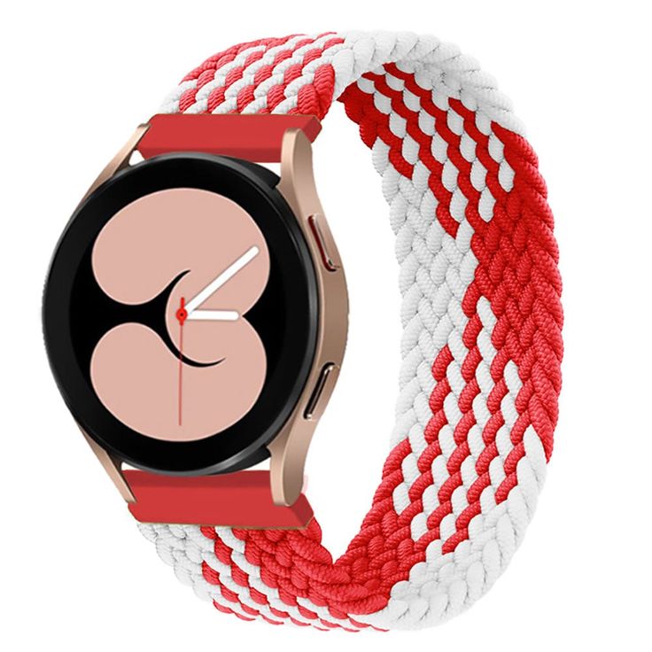 Braided Solo Loop Watch Band For Samsung White Red / 20mm / XXS DS201202S09-XXS White Casual Bracelet Strap Watch Bands, Casual White Watch Bands With Bracelet Strap, Casual White Bracelet Strap Watch Bands, Casual Adjustable White Watch Band, Casual White Adjustable Watch Band, Dock Accessories, Samsung Watch, Gear S3 Frontier, Loop Bands