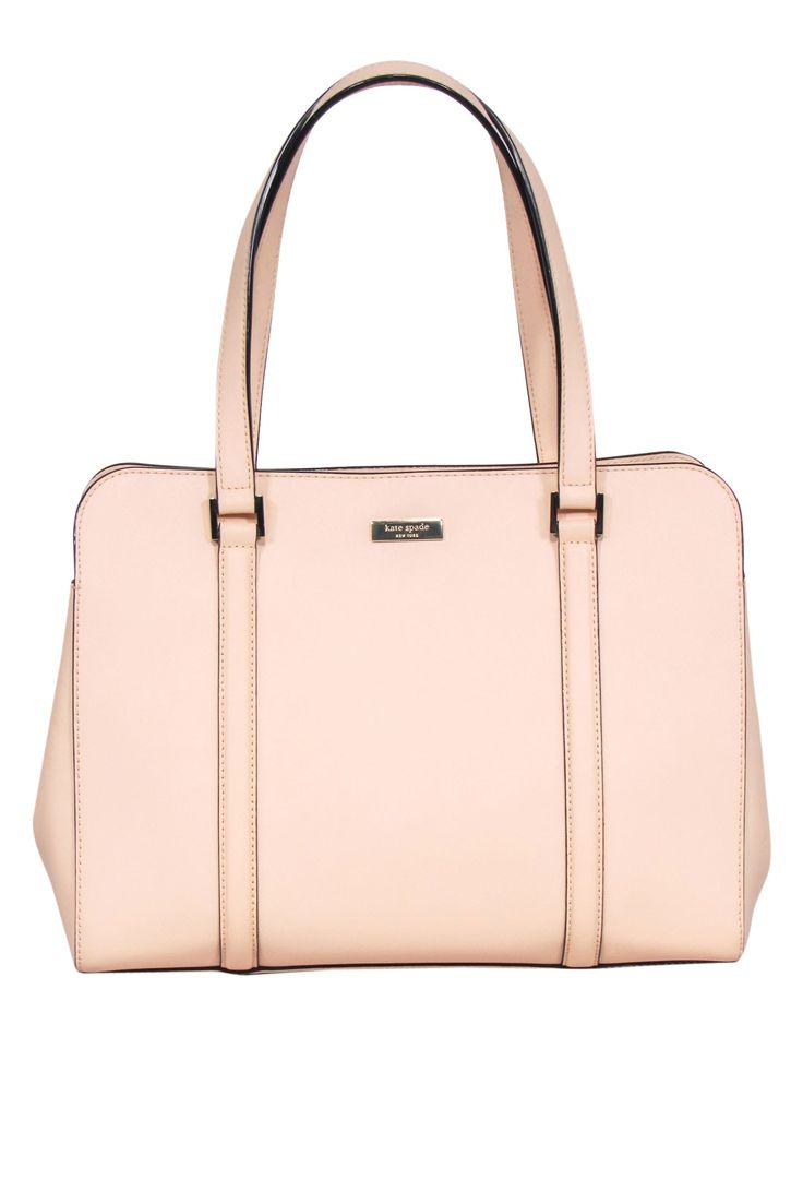 Current Boutique-Kate Spade - Peach Pink Textured Leather Miles Carryall Satchel Chic Blush Satchel For Travel, Feminine Satchel Shoulder Bag For Travel, Blush Satchel With Detachable Strap For Travel, Blush Travel Satchel With Detachable Strap, Feminine Workwear Bags, Classic Spring Workwear Bags, Classic Bags For Spring Workwear, Classic Spring Tote Bag, Feminine Tote Satchel For Travel