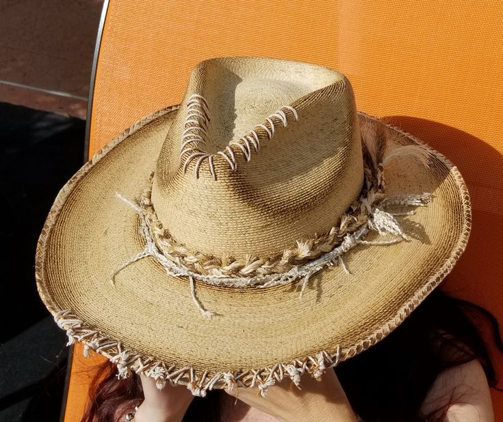 Straw hat, torched, distressed, embellished. Coachella, burning man festival hat. Burned Straw Hat, Custom Straw Hats, Straw Hat Men, Embellished Cowboy Hat, Oktoberfest Hat, Hat Business, Custom Cowboy Hats, Hat Bar, Funky Hats