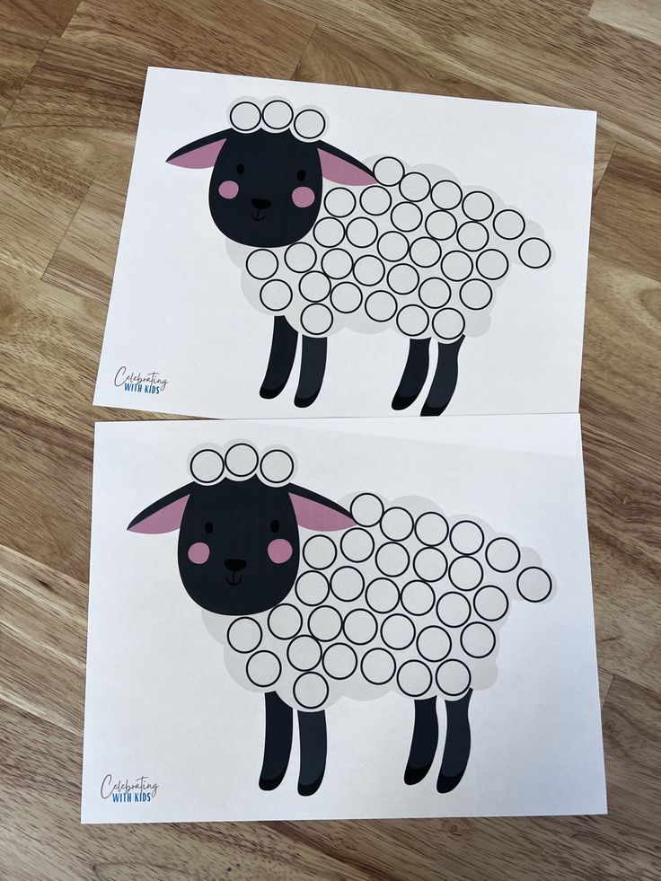 two pictures of sheep with circles on them, one is black and the other is white