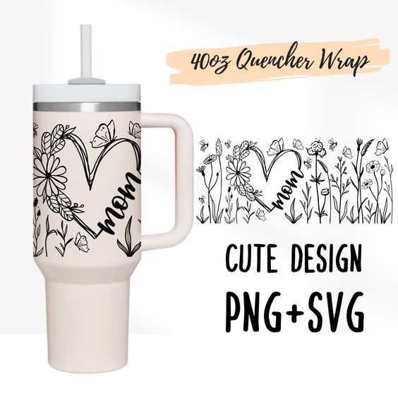 2 Designs 40oz Quencher Stanley tumbler wrap Heart for Mother's Day Gift Design | 40 oz SVG Cute Mom Mama | SVG Cricut Silhouette Template Meadow Cottage, Free Cricut Images, Stanley Adventure Quencher, Inspirational Tumbler, Stanley Adventure, Cricut Images, Free Cricut, Silhouette Template, Cute Water Bottles