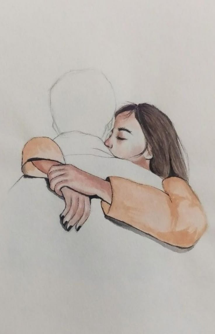 a drawing of a person hugging another person with their arms wrapped around each others shoulders