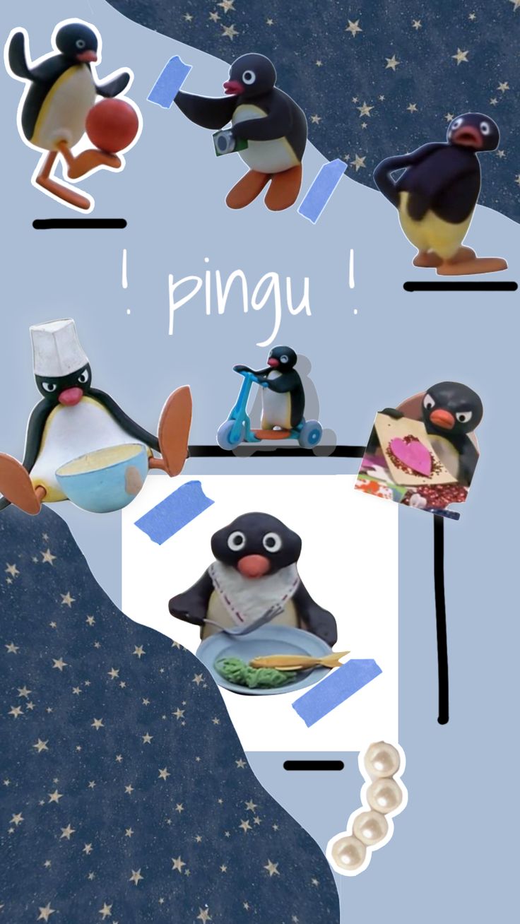 an image of penguins on the ice with captioning i pingu above them