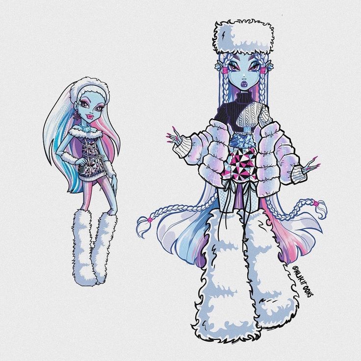 an image of two cartoon characters dressed in clothes and hair, one with long white hair