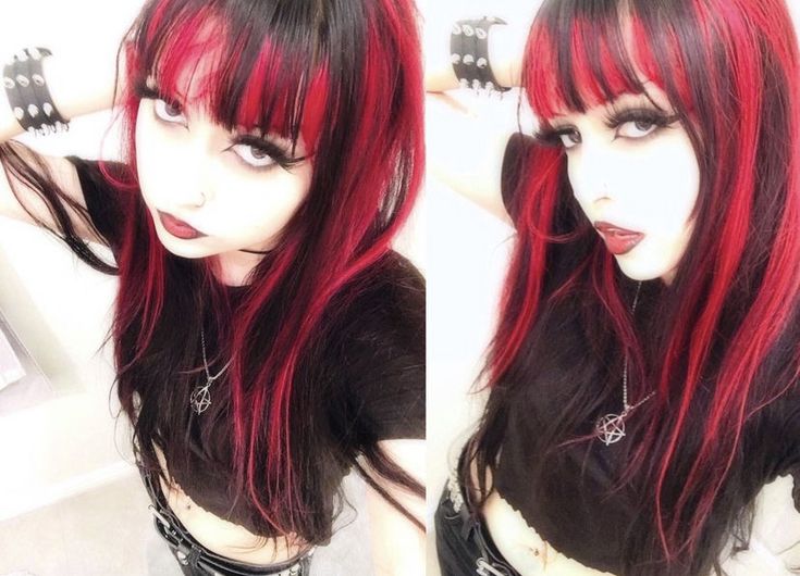 red black hair eyeliner Alt Hairstyle, Hair Inspiration Long, Dyed Hair Inspiration, Pretty Hair Color, Hair Stylies, Alternative Hair, Scene Hair, Dye My Hair, Hair Inspiration Color