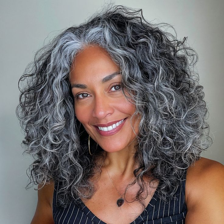 Naturally Grey Hair, Gray Hair Black Women, Curly Grey Hair Natural Curls, Silver Curly Hair, Healthy Gray Hair, Curly Silver Hair, Greying Hair, Gray Wigs, Wolf Cuts