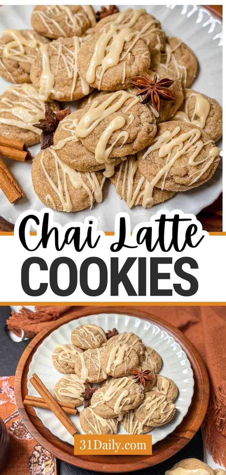 cookies with icing and cinnamon on top are shown in this collage for the recipe