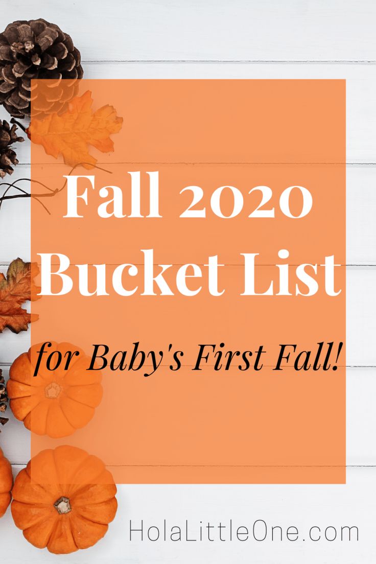 pumpkins and pine cones with the text fall bucket list for baby's first fall