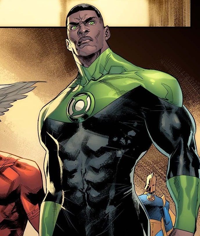 the green lantern and black lantern standing next to each other