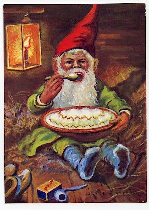 a painting of an old man eating cake