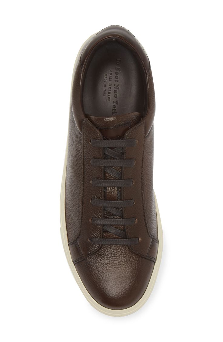 Sleek and low, this leather sneaker features classic lace-to-toe construction and minimal detailing to give it maximum versatility across your wardrobe. Lace-up style Leather upper and lining/rubber sole Made in Italy Removable insole Fall Derby Low-top Lace-up Shoes, Modern Lace-up Sneakers For Fall, Casual Lace-up Calf Leather Custom Sneakers, High-top Calf Leather Sneakers With Laces, Low-top Calf Leather Lace-up Shoes For Derby, Classic Low-top Lace-up Calf Leather Shoes, Classic Calf Leather Low-top Lace-up Shoes, Classic Calf Leather Lace-up Sneakers, Lace-up Calf Leather Sneakers