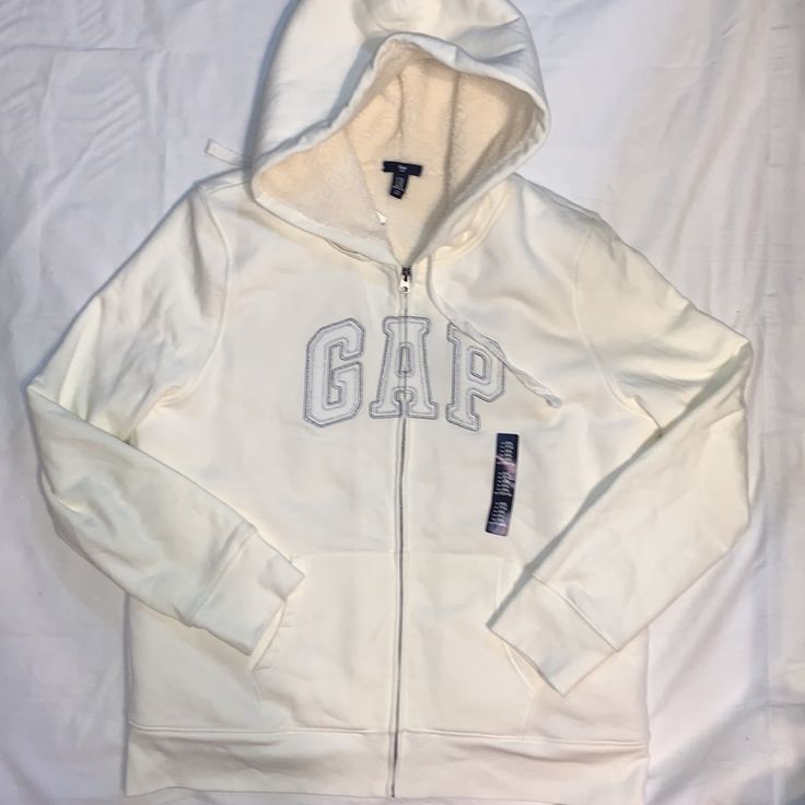 Nwt Gap Sherpa Lined Full Zip Hooded Jacket Size Xxl Color: Off White Milk Measurements Approximately Pit To Pit 24.5" Length 28" Sleeve 28" 77% Cotton 23% Polyester Smoke/Pet Free Cozy White Hooded Jacket With Double-lined Hood, Gap Outerwear With Adjustable Hood For Fall, Gap Fall Outerwear With Adjustable Hood, Gap Hoodie For Streetwear, White Hooded Cotton Fleece Jacket, Gap Long-sleeved Outerwear With Drawstring Hood, Cozy White Hooded Jacket With Adjustable Hood, Gap Outerwear With Drawstring Hood, Gap Long Sleeve Outerwear With Drawstring Hood