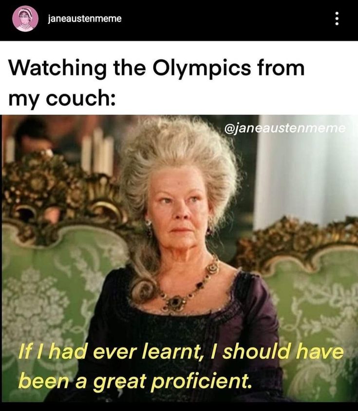 an older woman sitting in a green chair with the caption watching the olympics from my couch