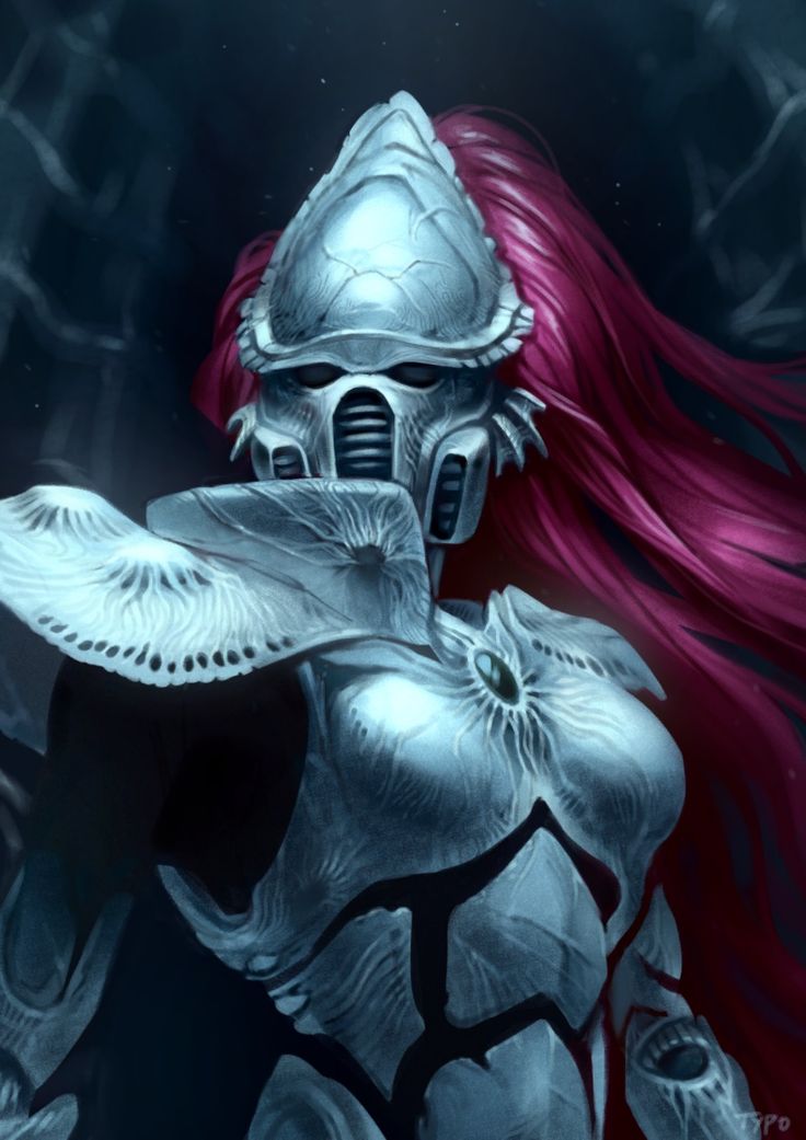 a woman with long red hair and armor